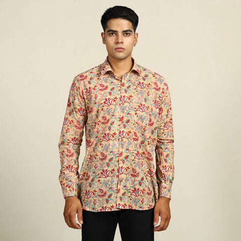 Brown - Sanganeri Block Printed Cotton Men Full Sleeve Shirt 04