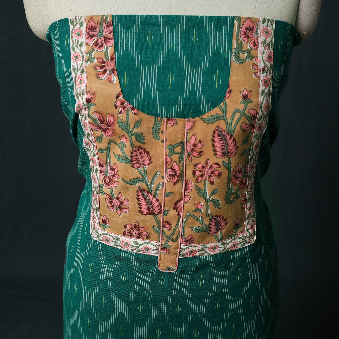 Pochampally Ikat Patchwork Cotton Unstitched Kurta Material (3M) 34