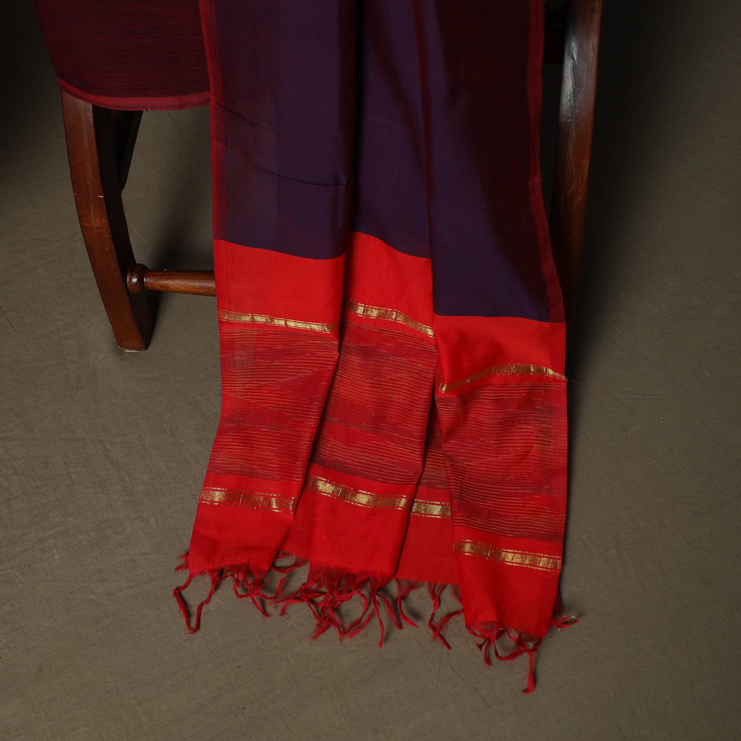 Red - Pochampally Ikat Silk Cotton 3pc Unstitched Dress Material Suit Set 35