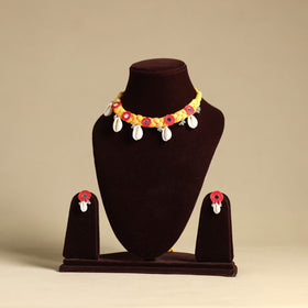 Yellow - thread braided shell choker necklace set 08