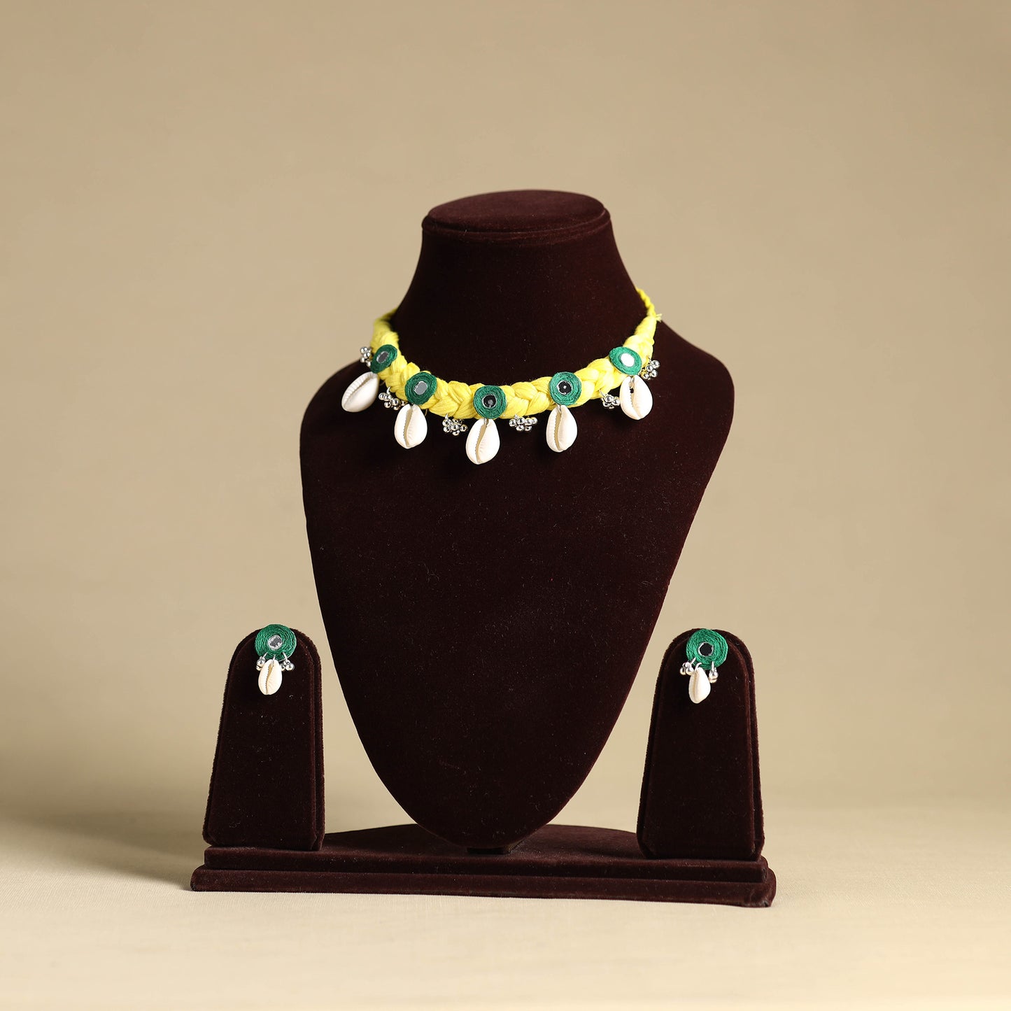 Yellow - thread braided shell choker necklace set 11