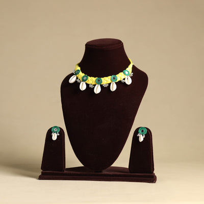 Yellow - thread braided shell choker necklace set 11