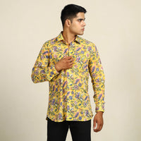 Yellow - Sanganeri Block Printed Cotton Men Full Sleeve Shirt 09