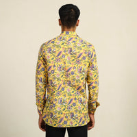 Yellow - Sanganeri Block Printed Cotton Men Full Sleeve Shirt 09