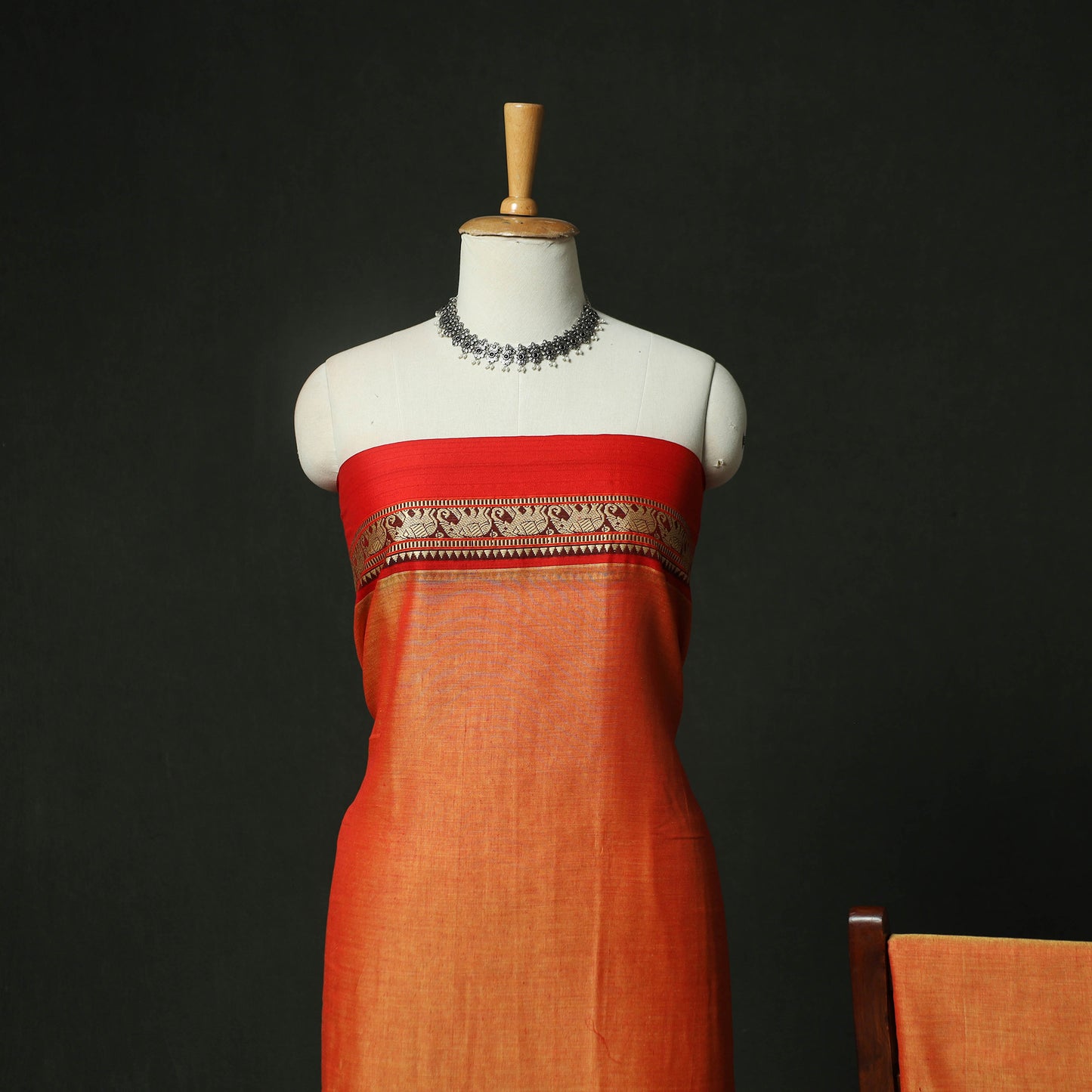 Orange - Dharwad Woven Cotton 3pc Unstitched Dress Material Suit Set 32