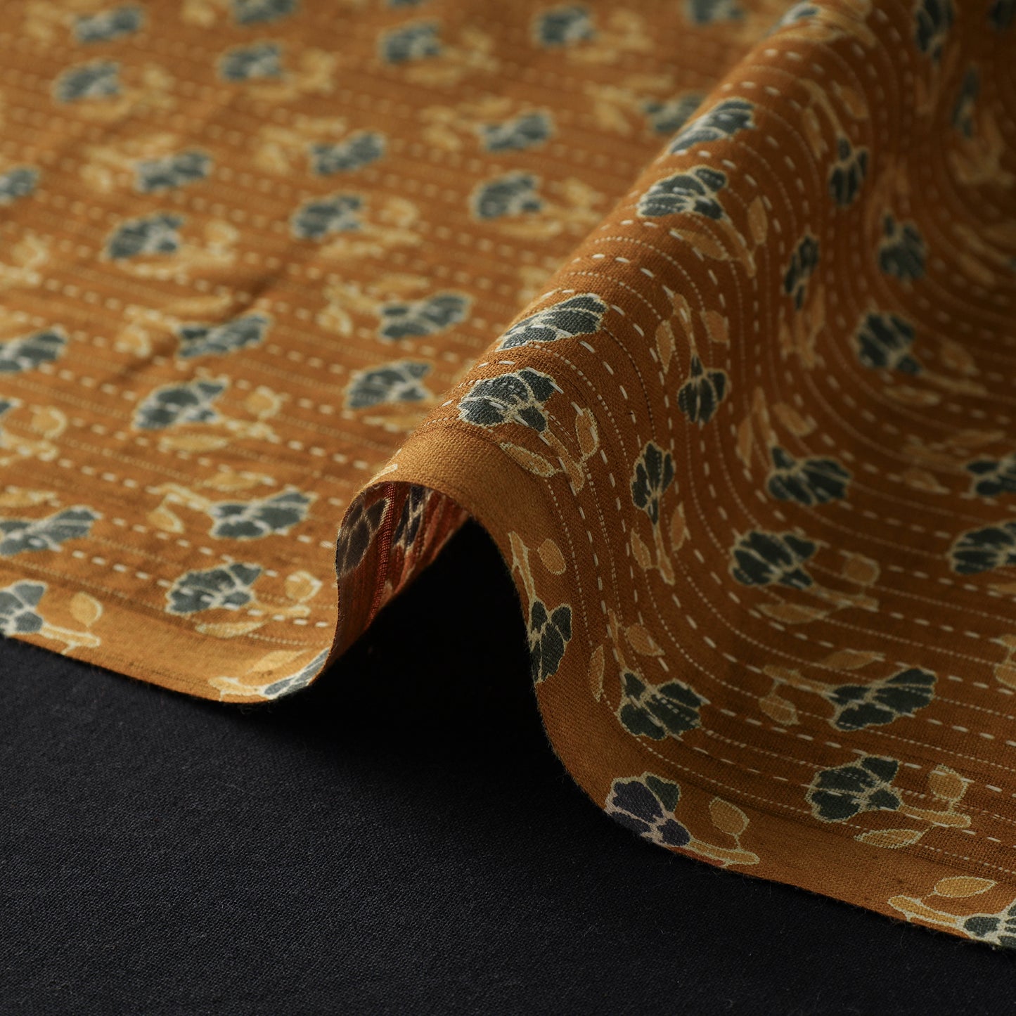 Brown - Kantha Stitch Cotton Sanganeri Print Fabric 04