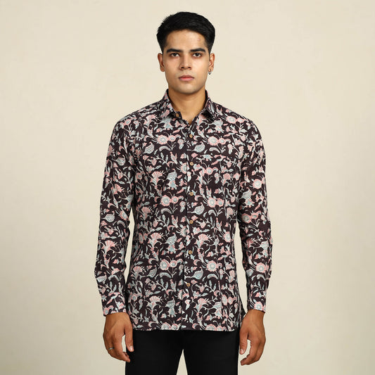 Sanganeri Block Printed Cotton Men Full Sleeve Shirt 05