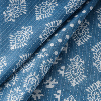 Blue - Kantha Stitch Cotton Sanganeri Print Fabric 05