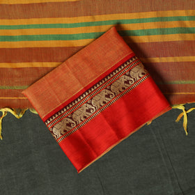 Orange - Dharwad Woven Cotton 3pc Unstitched Dress Material Suit Set 32