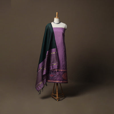 Pochampally Ikat Silk Cotton 3pc Unstitched Dress Material Suit Set 01