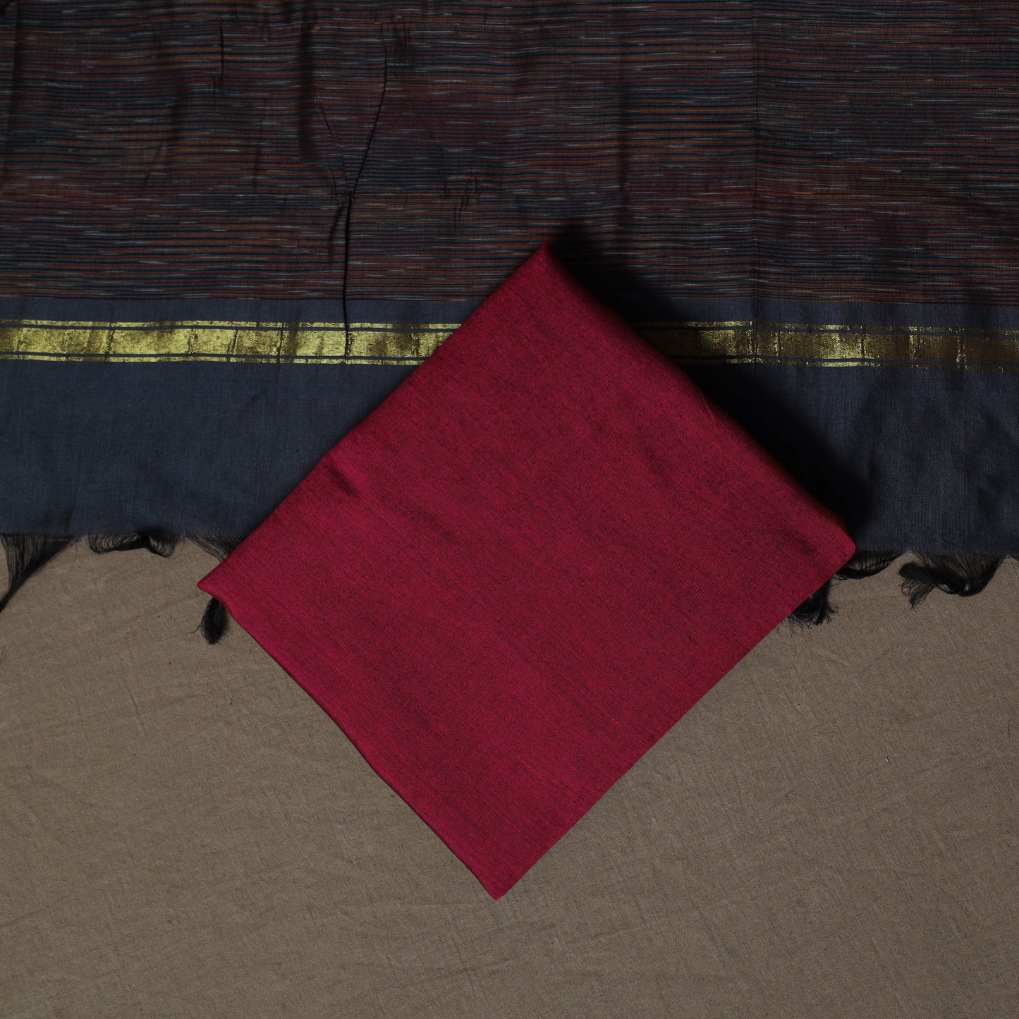 Pochampally Ikat Silk Cotton 3pc Unstitched Dress Material Suit Set 02