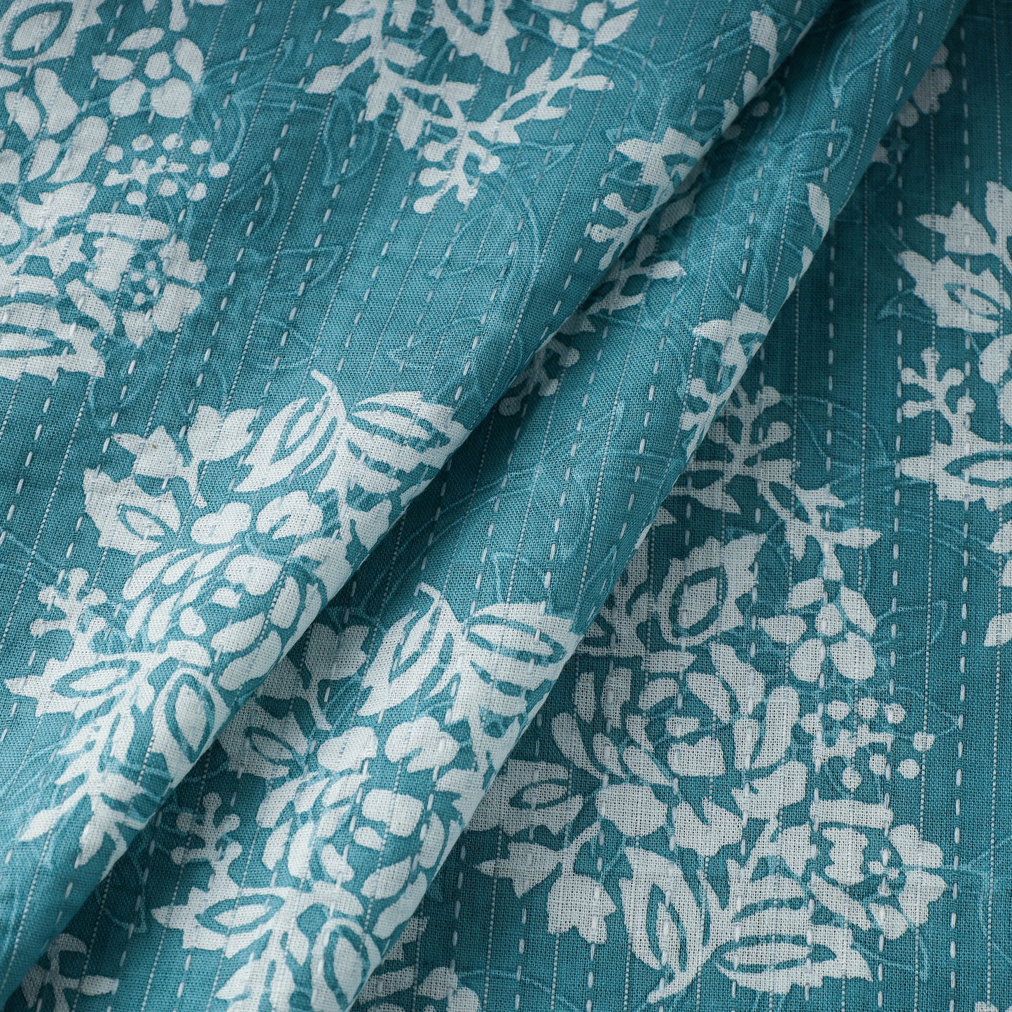 Green - Kantha Stitch Cotton Sanganeri Print Fabric 06