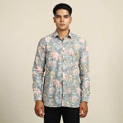 Sanganeri Block Printed Cotton Men Full Sleeve Shirt 06