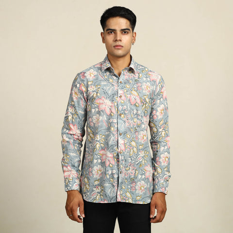 Sanganeri Block Printed Cotton Men Full Sleeve Shirt 06