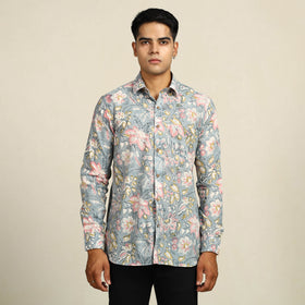 Sanganeri Block Printed Cotton Men Full Sleeve Shirt 06
