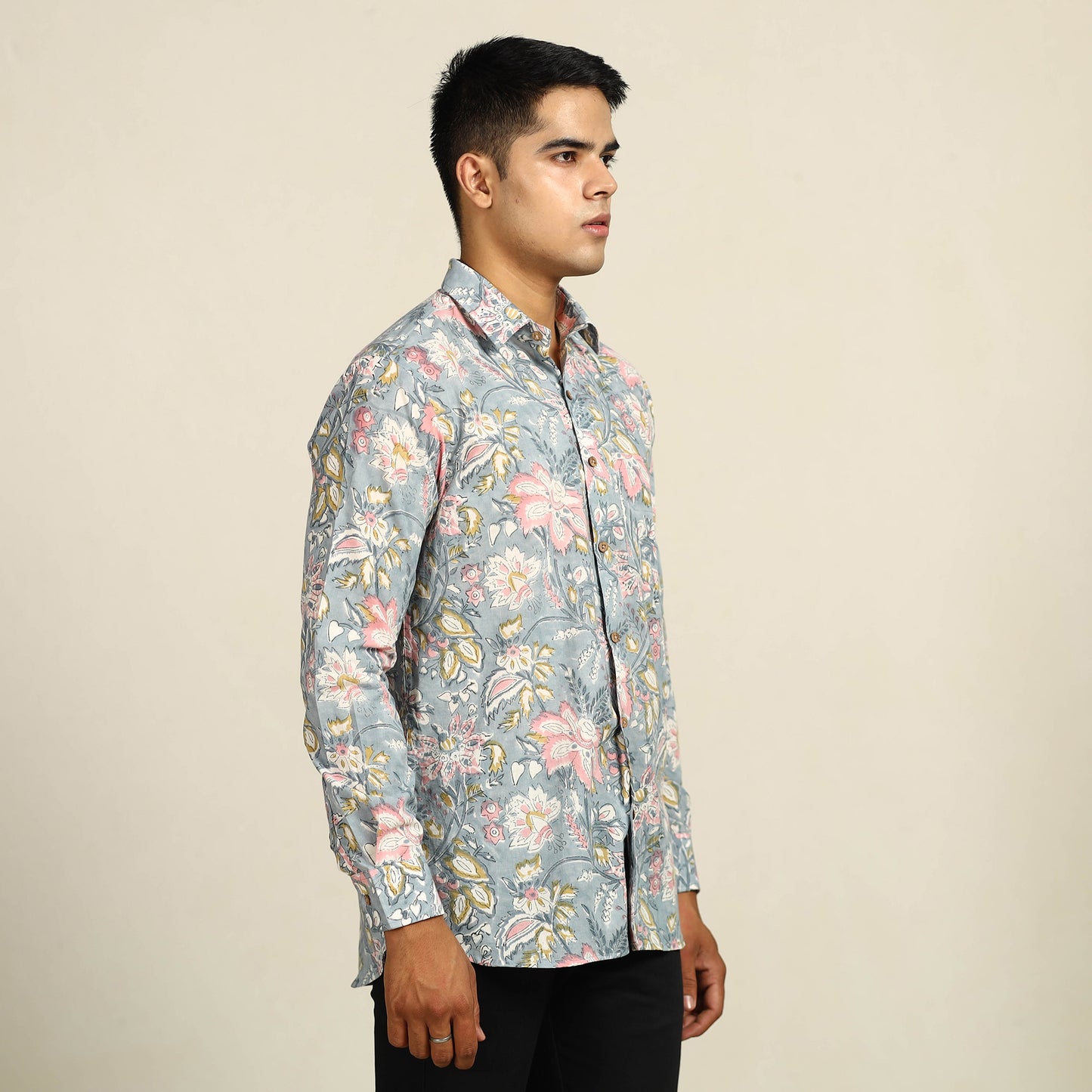 Sanganeri Block Printed Cotton Men Full Sleeve Shirt 06