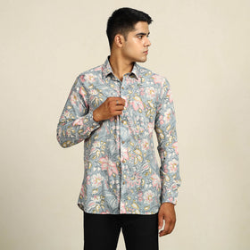 Sanganeri Block Printed Cotton Men Full Sleeve Shirt 06
