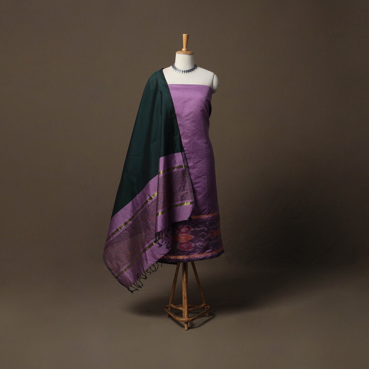 Pochampally Ikat Silk Cotton 3pc Unstitched Dress Material Suit Set 03