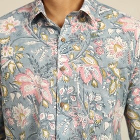 Sanganeri Block Printed Cotton Men Full Sleeve Shirt 06
