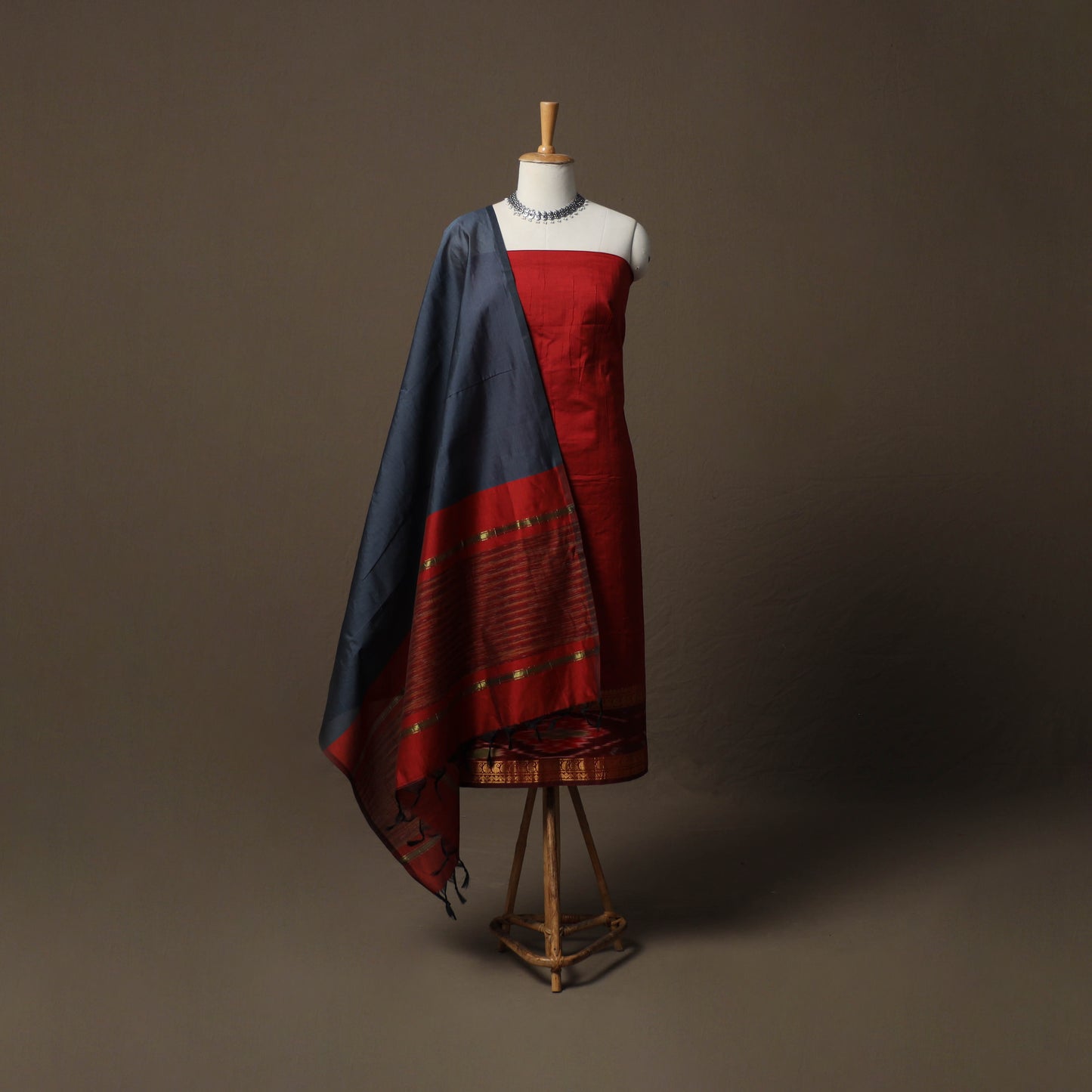 Pochampally Ikat Silk Cotton 3pc Unstitched Dress Material Suit Set 04