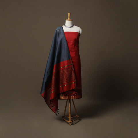 Pochampally Ikat Silk Cotton 3pc Unstitched Dress Material Suit Set 04