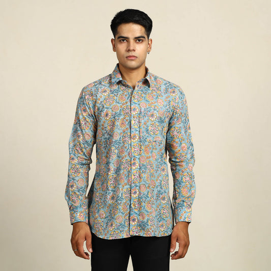 Sanganeri Block Printed Cotton Men Full Sleeve Shirt 07