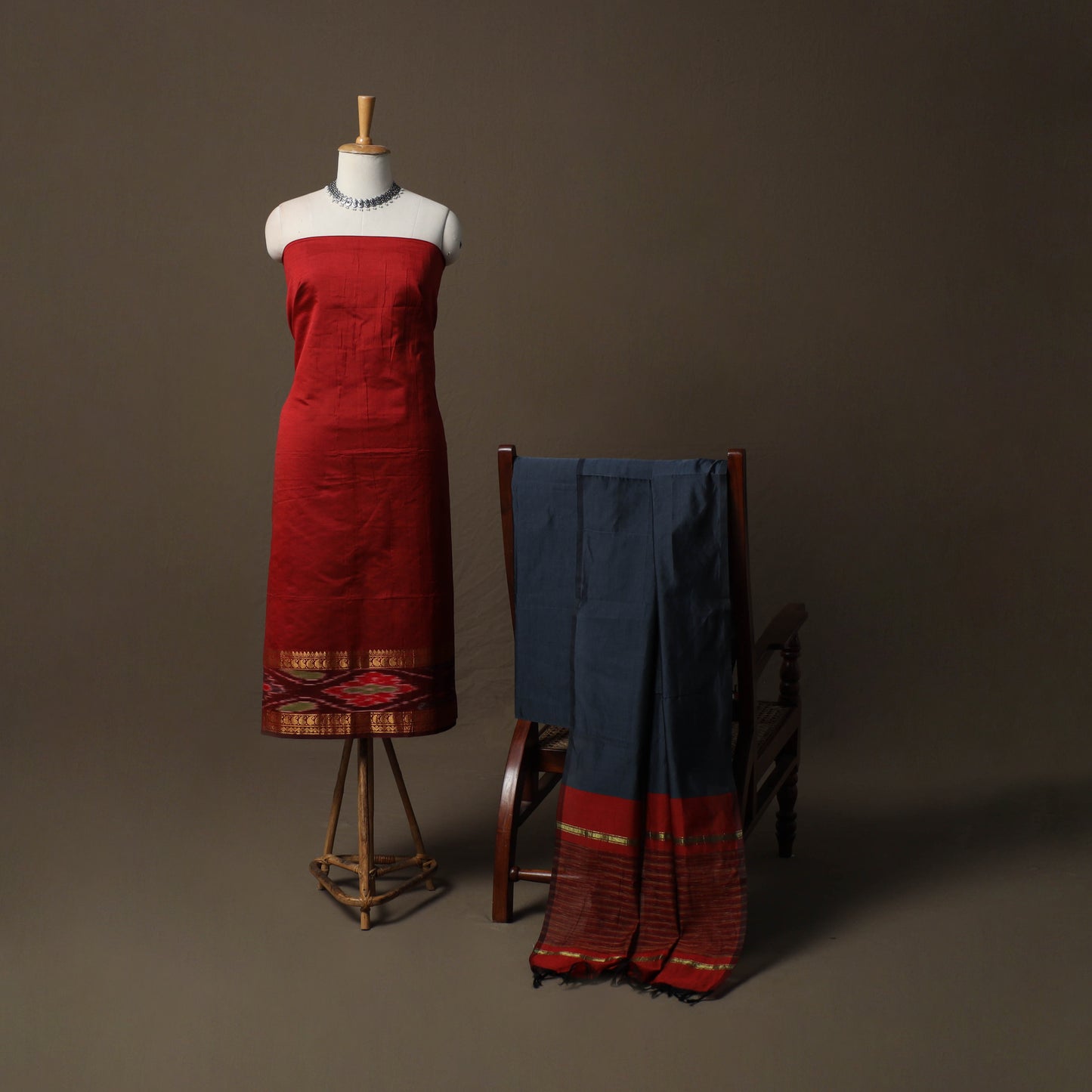 Pochampally Ikat Silk Cotton 3pc Unstitched Dress Material Suit Set 04