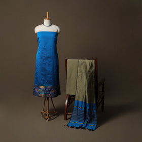 Pochampally Ikat Silk Cotton 3pc Unstitched Dress Material Suit Set 05
