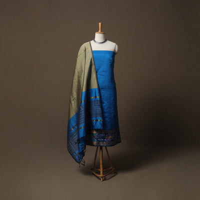 Pochampally Ikat Silk Cotton 3pc Unstitched Dress Material Suit Set 05