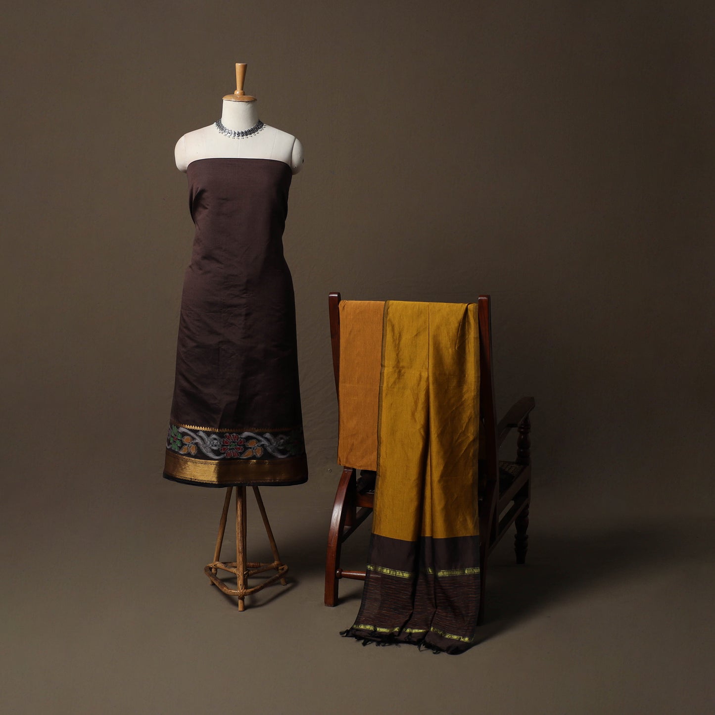 Pochampally Ikat Silk Cotton 3pc Unstitched Dress Material Suit Set 06