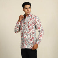 White - Sanganeri Block Printed Cotton Men Full Sleeve Shirt 08