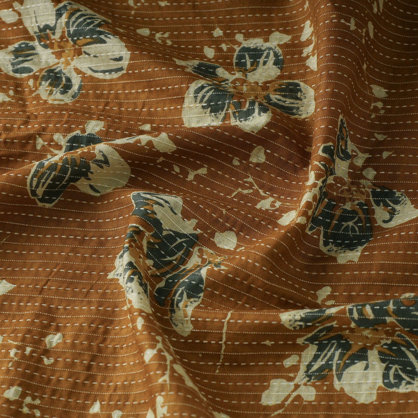 Brown - Kantha Stitch Cotton Sanganeri Print Fabric 11