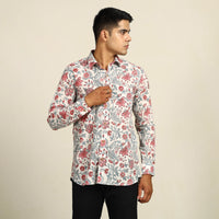 White - Sanganeri Block Printed Cotton Men Full Sleeve Shirt 08