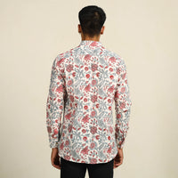 White - Sanganeri Block Printed Cotton Men Full Sleeve Shirt 08