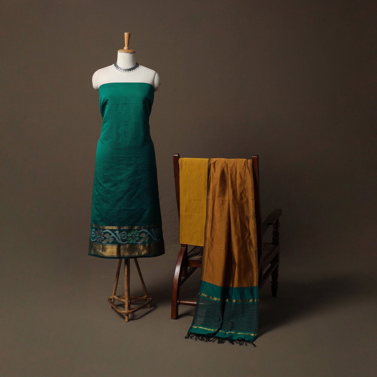Pochampally Ikat Silk Cotton 3pc Unstitched Dress Material Suit Set 07