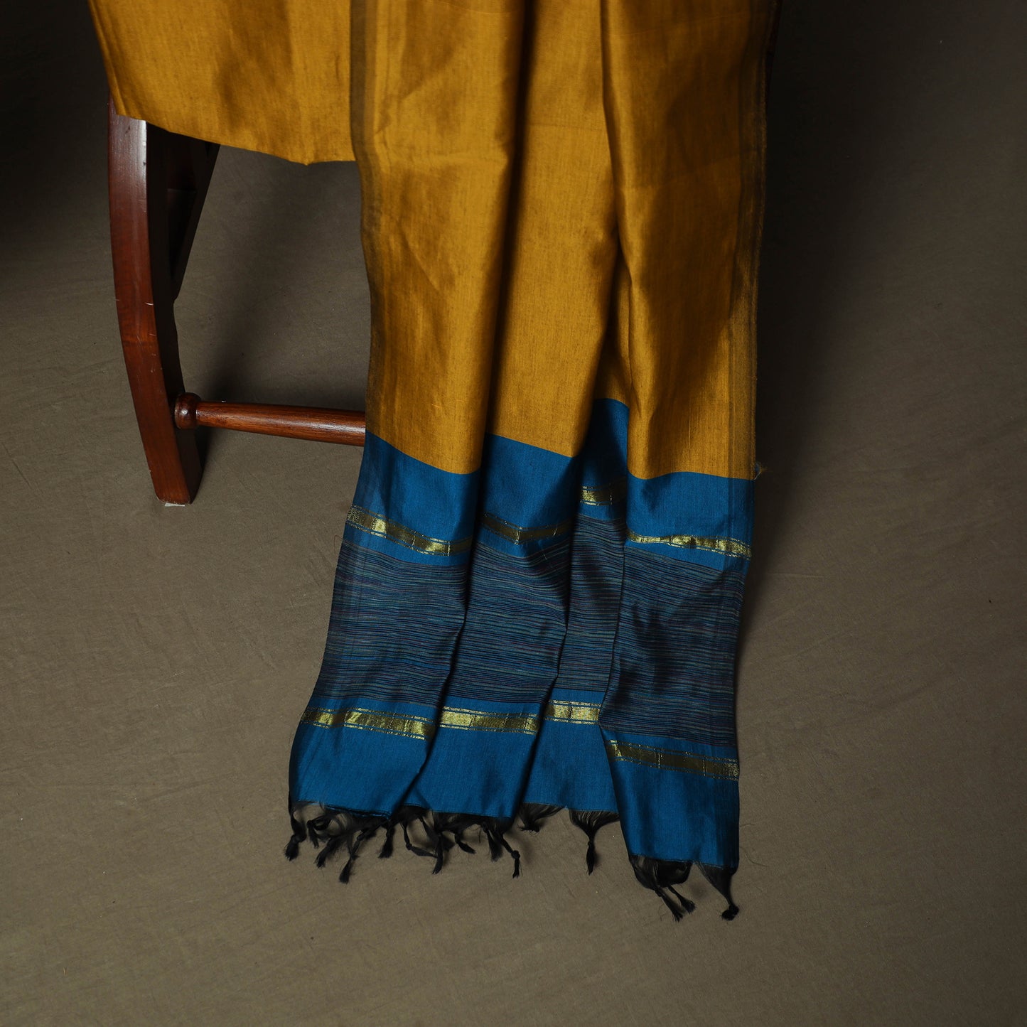 Blue - Pochampally Ikat Silk Cotton 3pc Unstitched Dress Material Suit Set 42