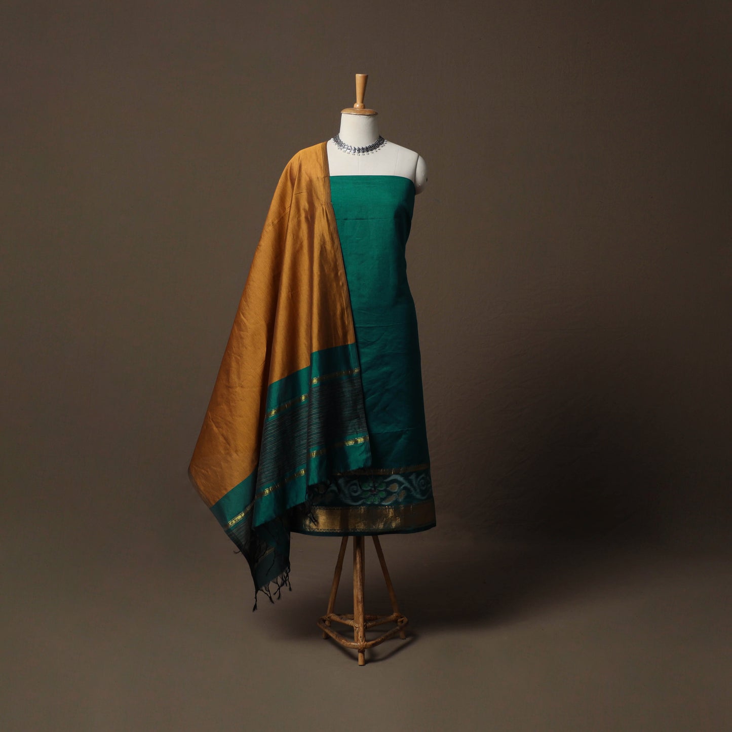 Pochampally Ikat Silk Cotton 3pc Unstitched Dress Material Suit Set 07