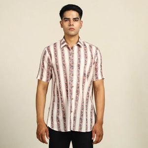 Multicolor - Sanganeri Block Printed Cotton Men Half Sleeve Shirt 12