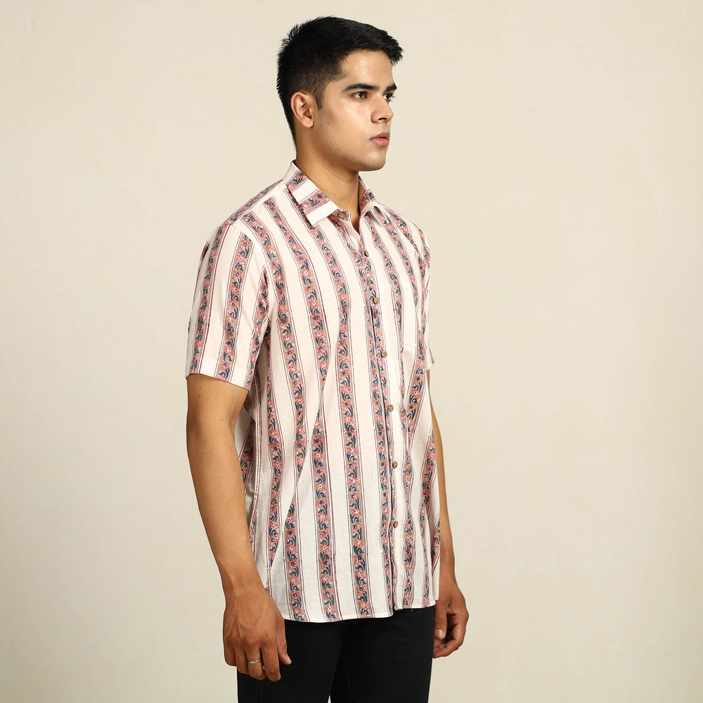 Multicolor - Sanganeri Block Printed Cotton Men Half Sleeve Shirt 12