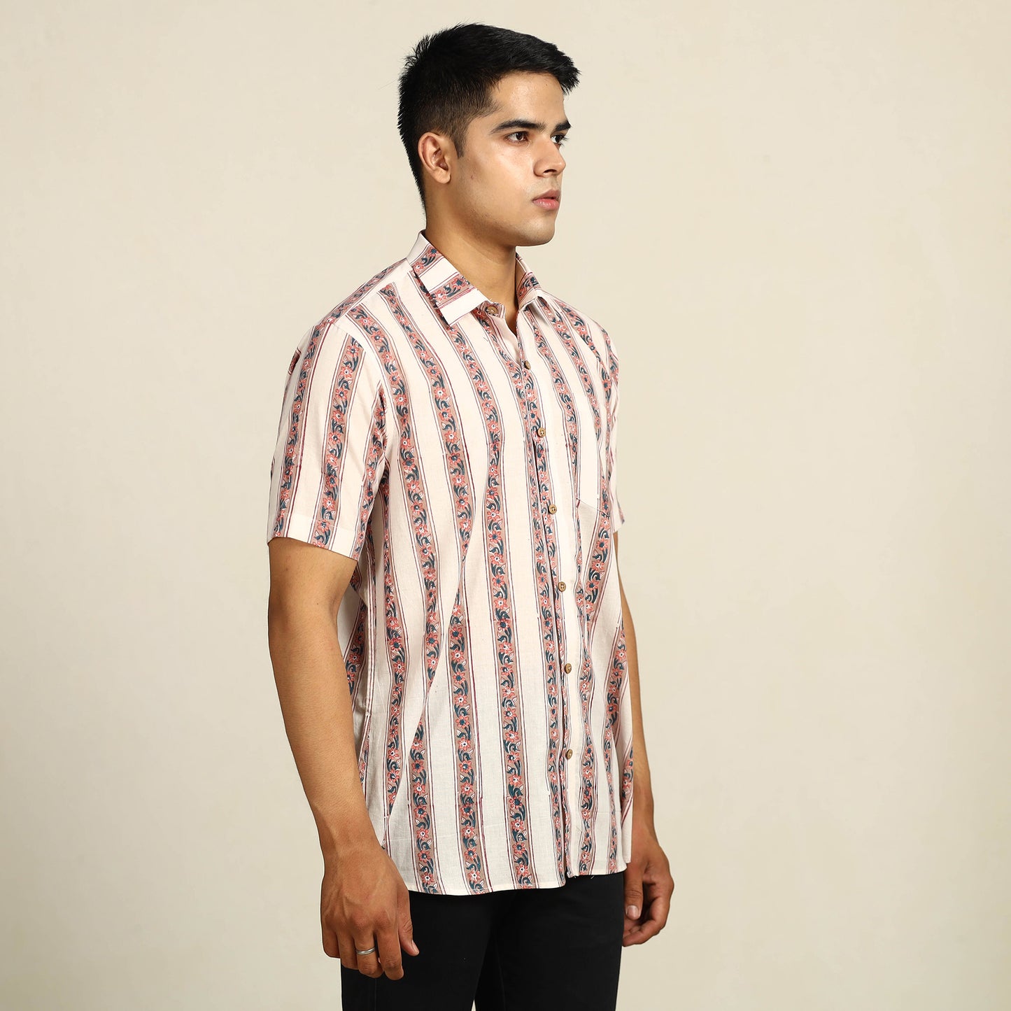 Multicolor - Sanganeri Block Printed Cotton Men Half Sleeve Shirt 12