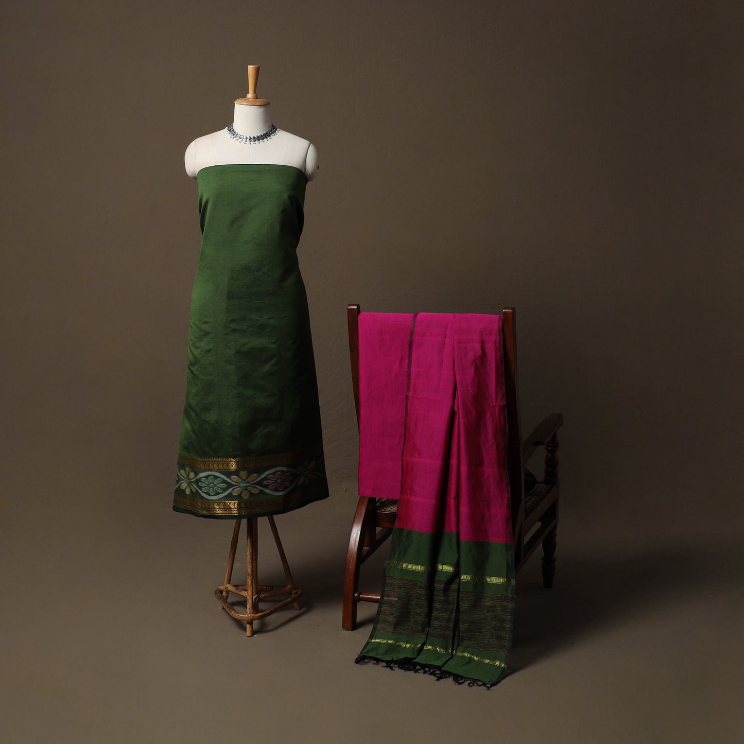 Pochampally Ikat Silk Cotton 3pc Unstitched Dress Material Suit Set 09