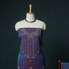 Purple - Ilkal Kasuti Embroidery Cotton 3pc Unstitched Dress Material Suit Set 02
