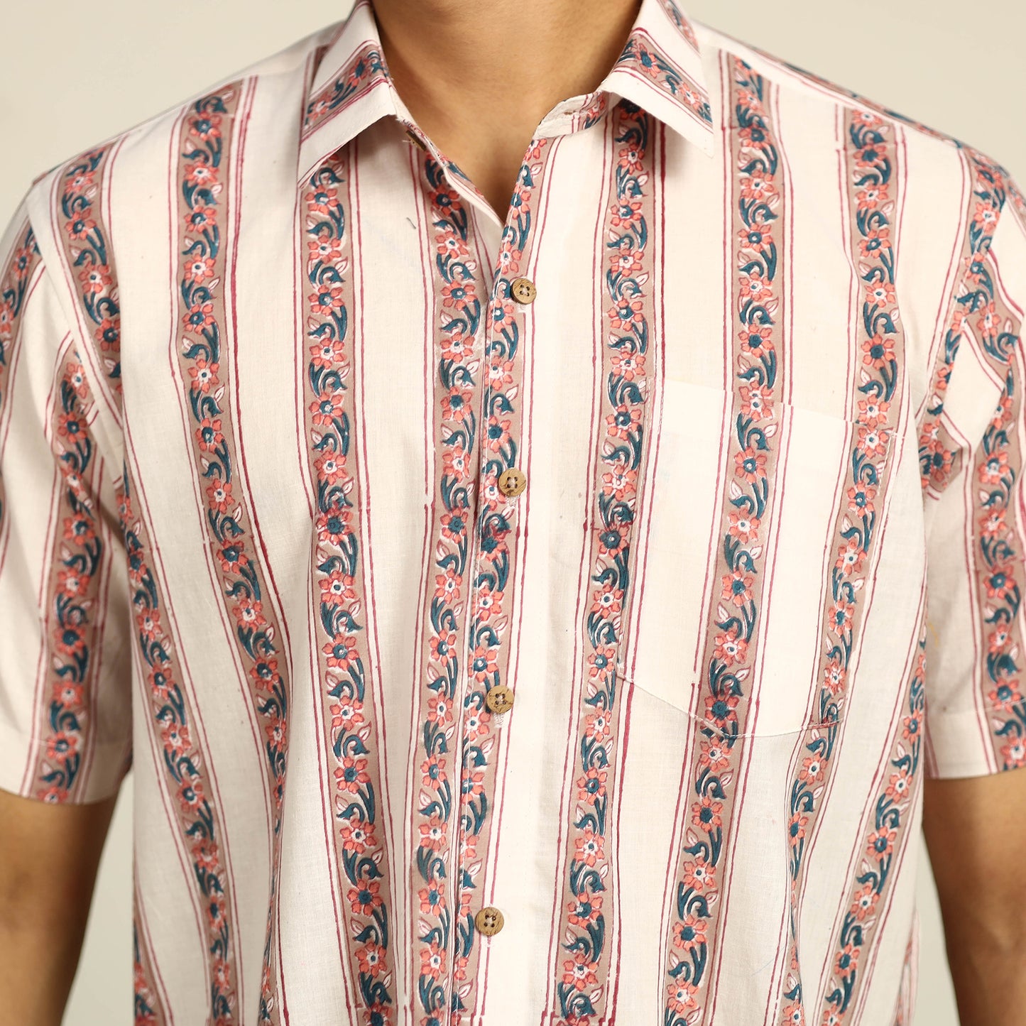 Multicolor - Sanganeri Block Printed Cotton Men Half Sleeve Shirt 12