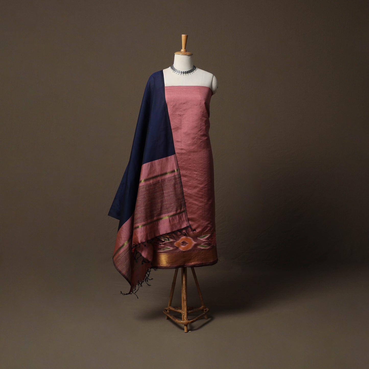 Pochampally Ikat Silk Cotton 3pc Unstitched Dress Material Suit Set 10