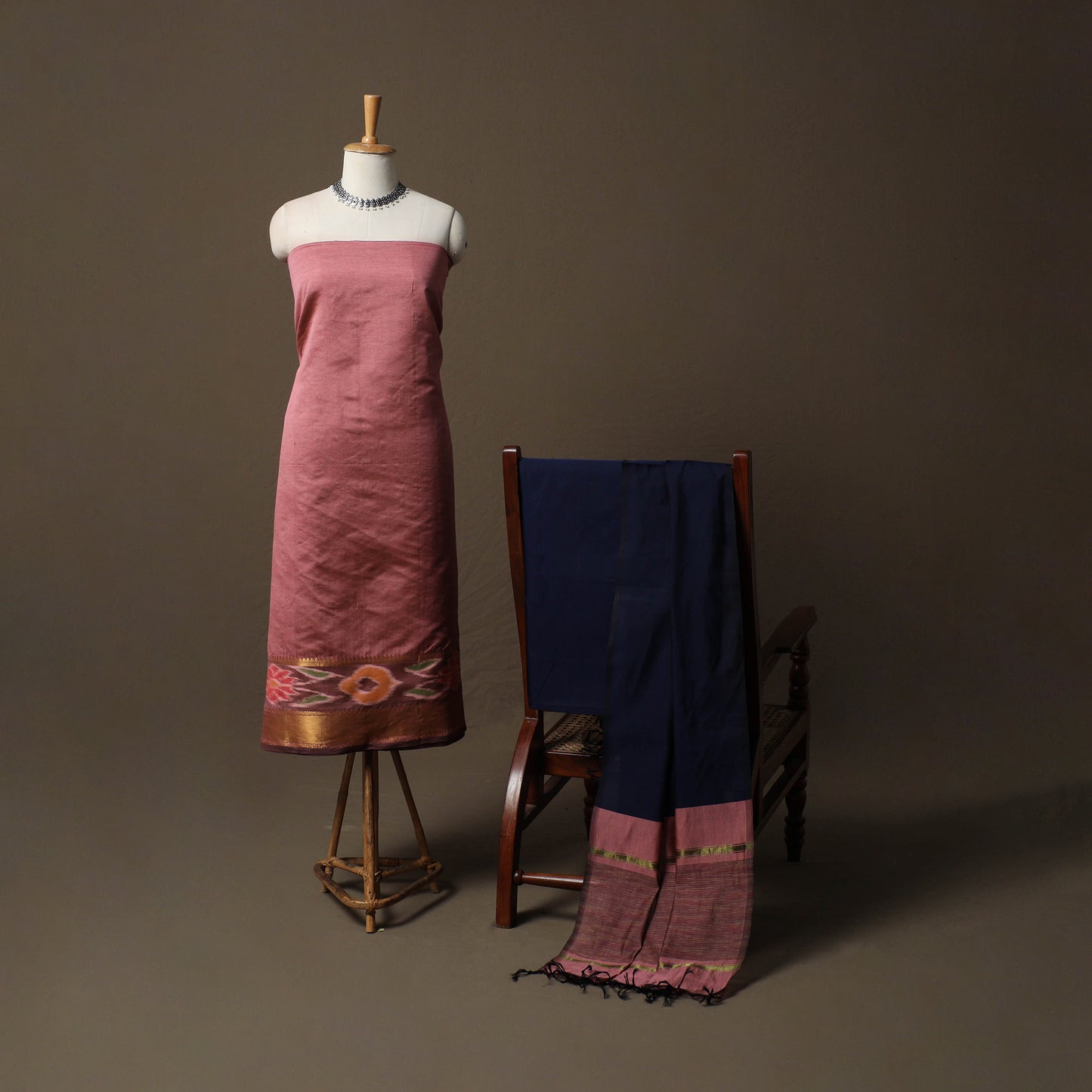 Pochampally Ikat Silk Cotton 3pc Unstitched Dress Material Suit Set 10