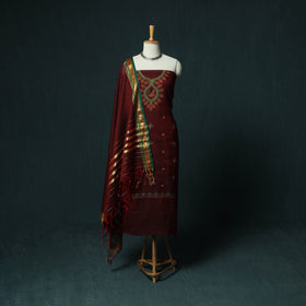 Maroon - Ilkal Kasuti Embroidery Cotton 3pc Unstitched Dress Material Suit Set 03
