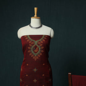 Maroon - Ilkal Kasuti Embroidery Cotton 3pc Unstitched Dress Material Suit Set 03