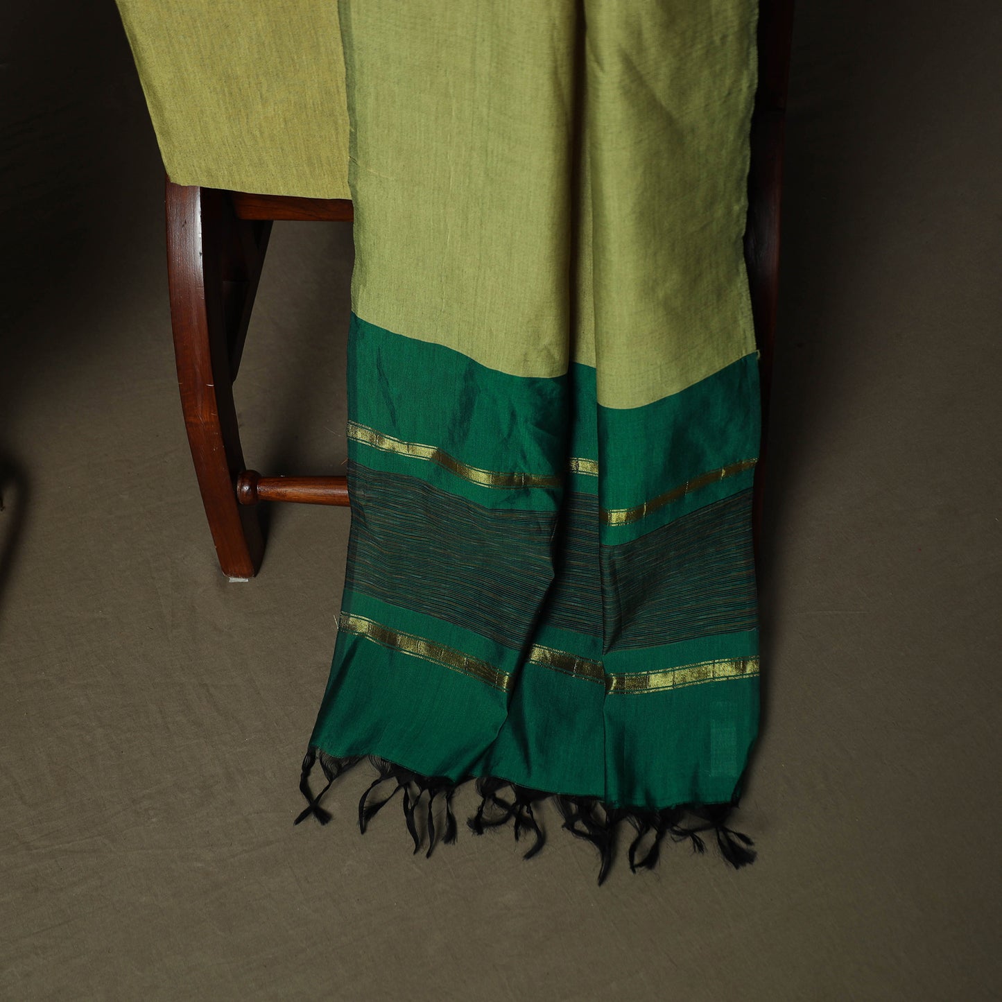 Green - Pochampally Ikat Silk Cotton 3pc Unstitched Dress Material Suit Set 46