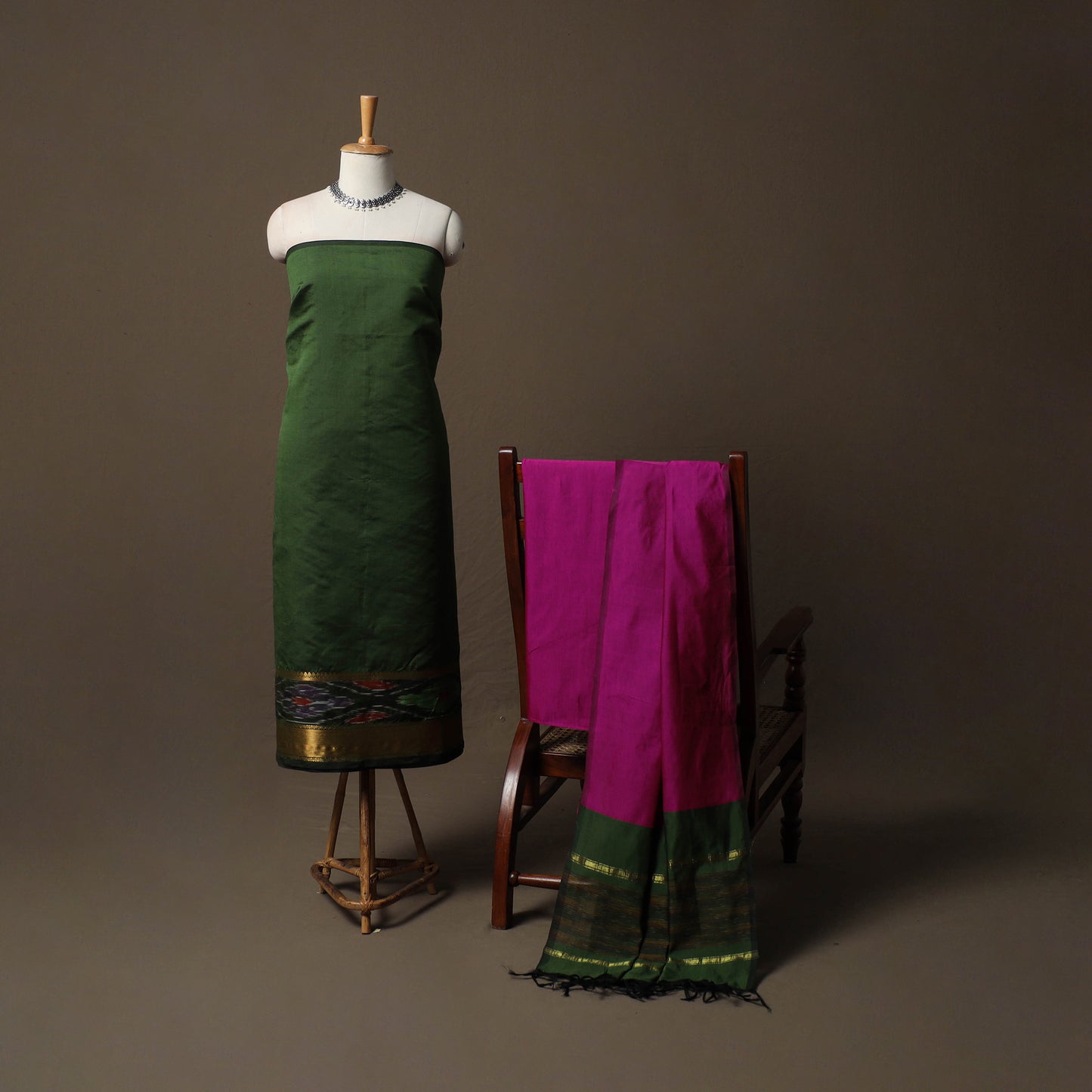 Pochampally Ikat Silk Cotton 3pc Unstitched Dress Material Suit Set 11