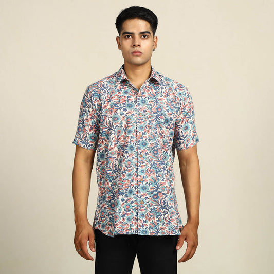 Sanganeri Block Printed Cotton Men Half Sleeve Shirt 16